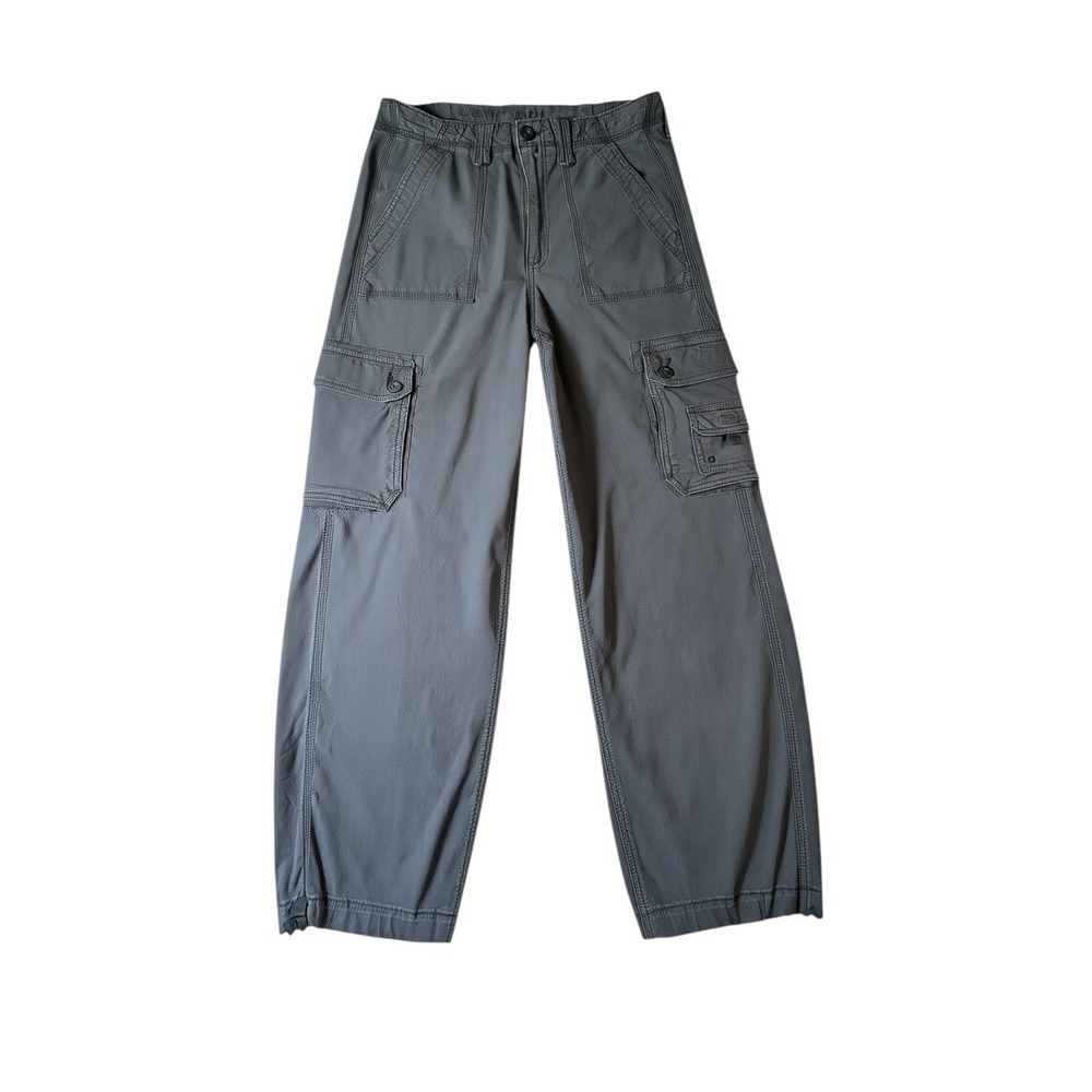 American Eagle Baggy Cargo Jogger Pants Gray High Waisted Size 8 Stretch Utility